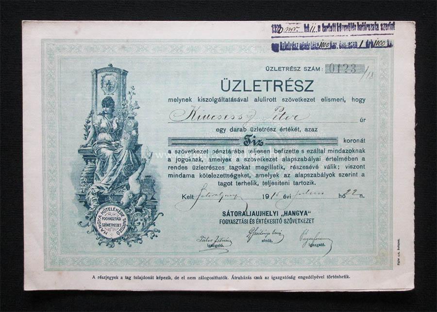 Hangya Szvetkezet zletrsz 10 korona 1915 Storaljajhely